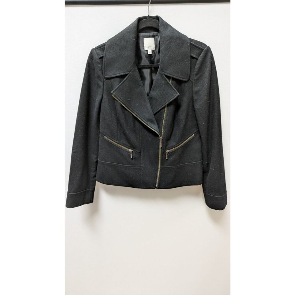 Halogen Black Wool Asymmetrical Zip Moto Jacket